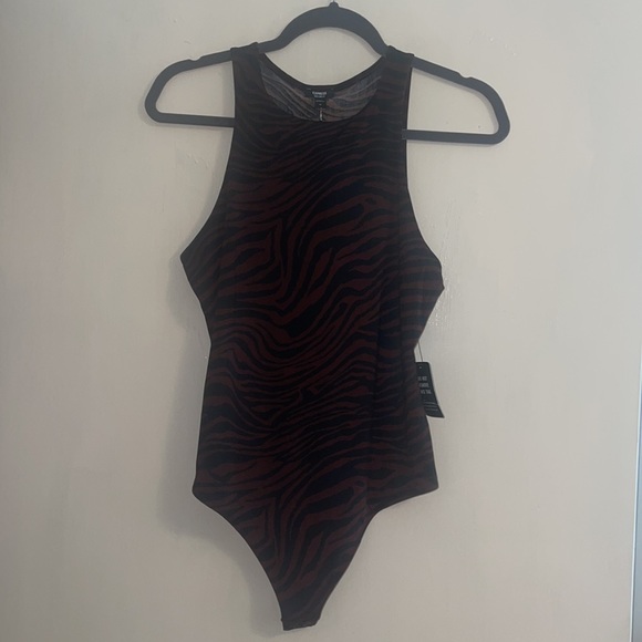 NWT Express Body Contour Double Layer Zebra Print High Neck Thong Bodysuit - Picture 2 of 4